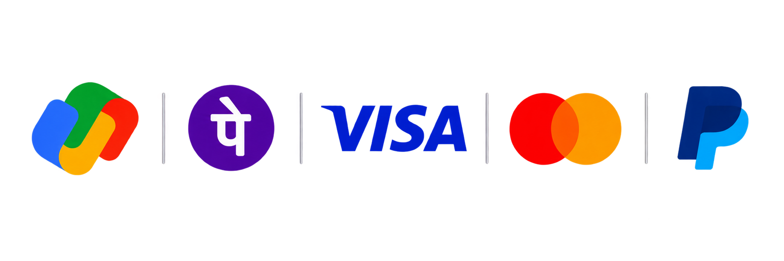 Accepted payment methods: Google Pay, PhonePe, Visa, Mastercard, PayPal